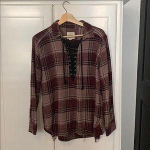 American Eagle Soft Oversized Lace Up Flannel